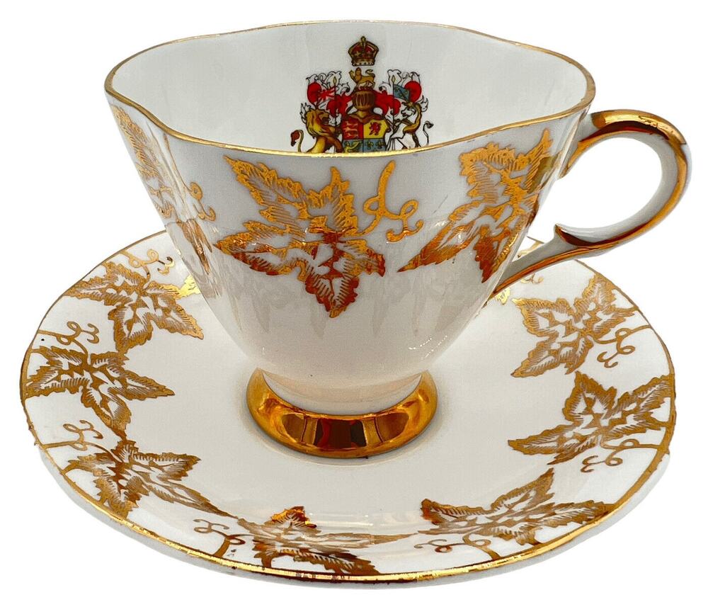 Vtg Royal Windsor Canada Coat of Arms Teacup Saucer Bone China England Numbered